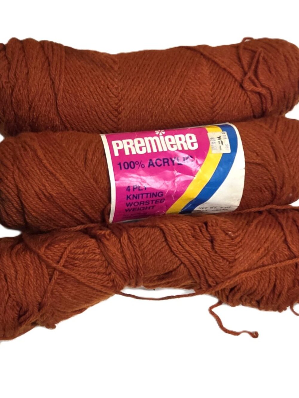 Vintage Premiere Terracotta Orange Yarn 3 Skeins Fabric Hand Knit Crochet Craft
